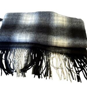 Berkshire Scarf with Fringe Made in Italy Black Grey White 60” X 12”